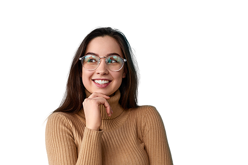 woman in sweater with glasses